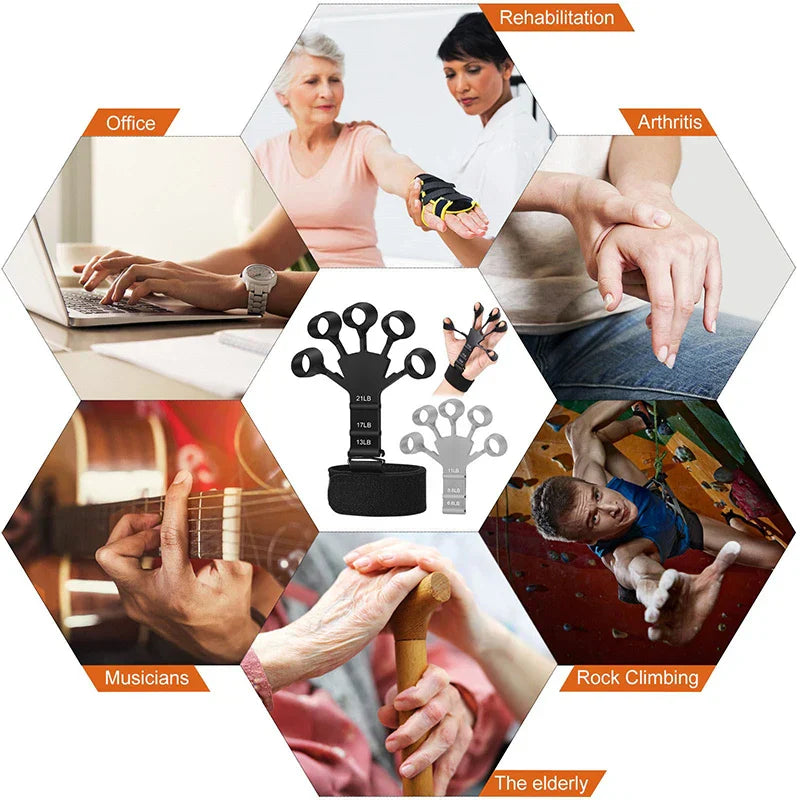 फिंगर ग्रिपर फिंगर एक्सरसाइजर गिटार फिंगर एक्सरसाइजर ६ प्रतिरोधी स्तर रिकभरी भौतिक उपकरणहरू बिरामीको लागि हात बलियो बनाउने