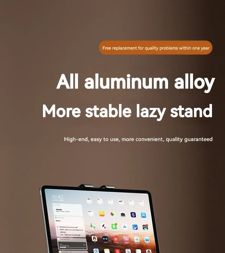 ट्याब्लेट होल्डर स्ट्यान्ड फोन क्लिप होल्डर एल्युमिनियम मिश्र धातु घुमाउन मिल्ने क्यान्टिलिभर होम लाइभ डेस्कटप होल्डर आईप्याड प्रो फोल्डिङ ब्र्याकेटको लागि