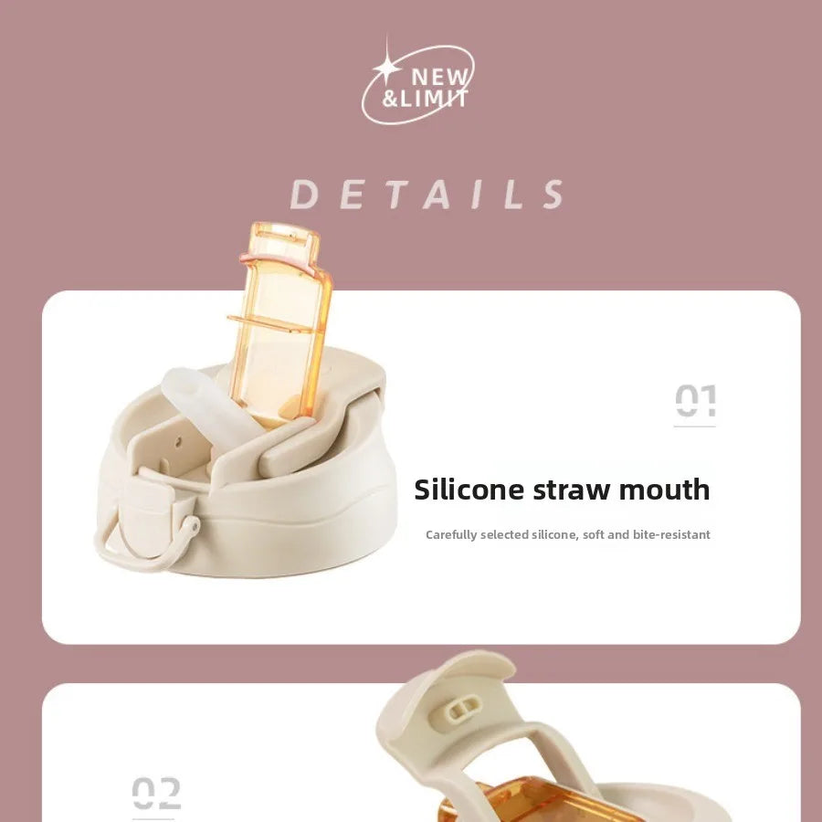 पुरुष र महिलाका लागि पोर्टेबल स्न्याप-अन ढक्कन भएको डबल-वाल भ्याकुम स्ट्र इन्सुलेटेड पानीको बोतल, बाहिरी प्रयोगको लागि उपयुक्त।