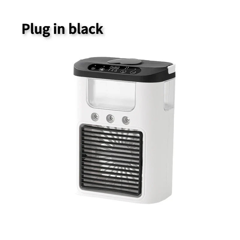 नयाँ मिनी पोर्टेबल थ्री स्प्रे घरेलु ह्युमिडिफायर फ्यान, USB स्प्रे फ्यान, एलईडी नाइट लाइट, एयर कूलर, डेस्कटप एयर कूलर