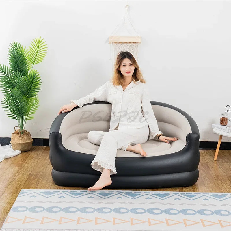 लन्च ब्रेकको लागि नयाँ इन्फ्लेटेबल लेजी सोफा डबल लाउन्ज कुर्सी ब्याकरेस्ट र आर्मरेस्टसहितको ठूलो फोल्डिङ फुर्सद सोफा