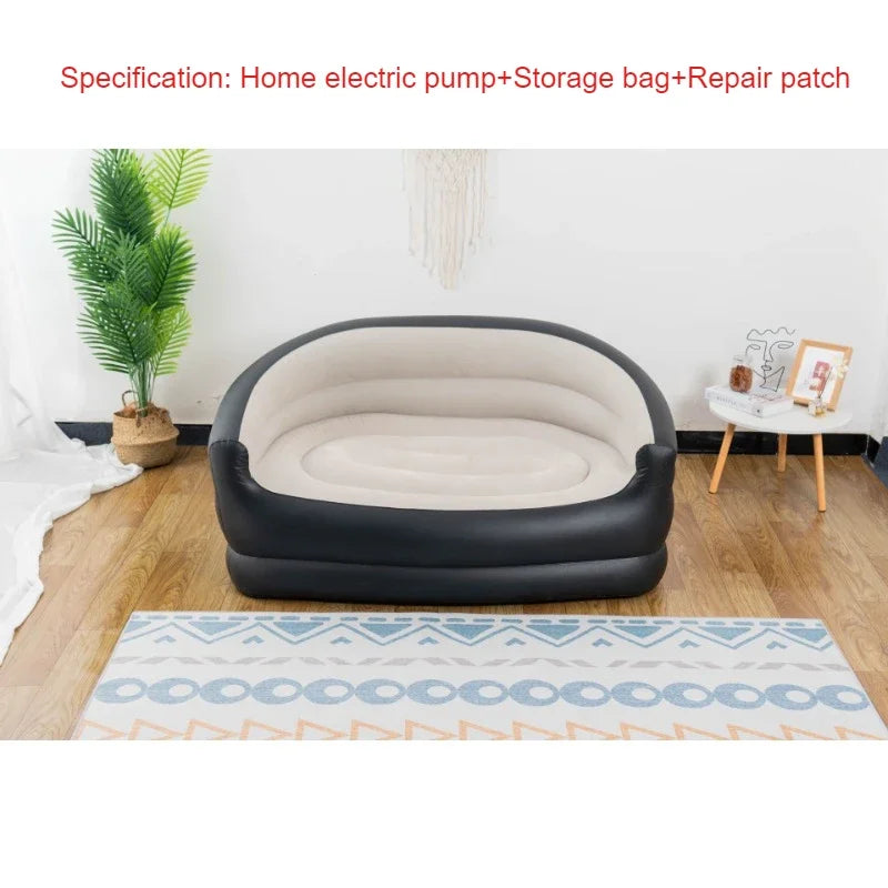 लन्च ब्रेकको लागि नयाँ इन्फ्लेटेबल लेजी सोफा डबल लाउन्ज कुर्सी ब्याकरेस्ट र आर्मरेस्टसहितको ठूलो फोल्डिङ फुर्सद सोफा