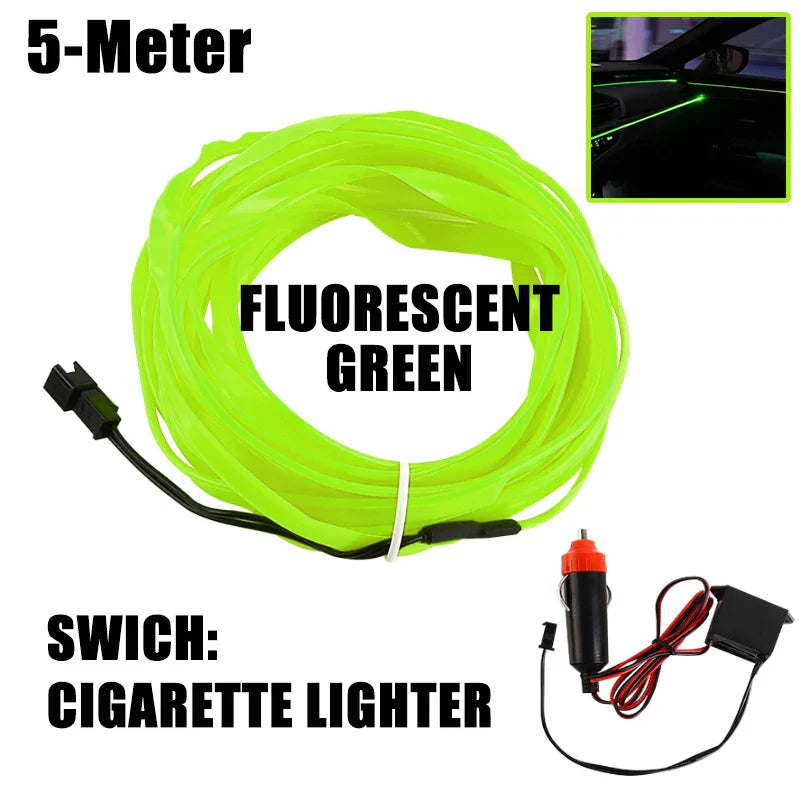 ५ मिटर कारको भित्री भागको एम्बियन्ट लाइट USB/चुरोट लाइटर लचिलो वायुमण्डल एलईडी लाइट स्ट्रिप युनिभर्सल सिंगल-कलर अटो नियोन ल्याम्प