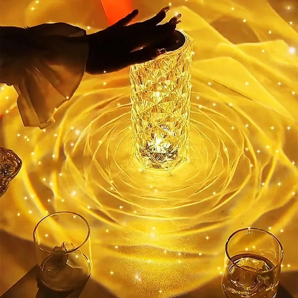 एलईडी रोज ल्याम्प क्रिस्टल टेबल ल्याम्प ३/१६ रङ टच/रिमोट डायमंड रोमान्टिक क्रिसमस USB पार्टी नाइट लाइट प्रोजेक्टर लाइट