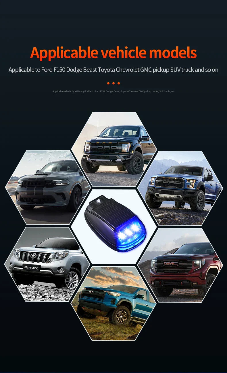 रिमोट कन्ट्रोल क्याब सिग्नल ल्याम्प सहितको सौर्य कार रूफ स्ट्रोब लाइट वायरलेस नो पंच एलईडी ट्रक पिकअप ट्रक रूफ चेतावनी लाइटहरू