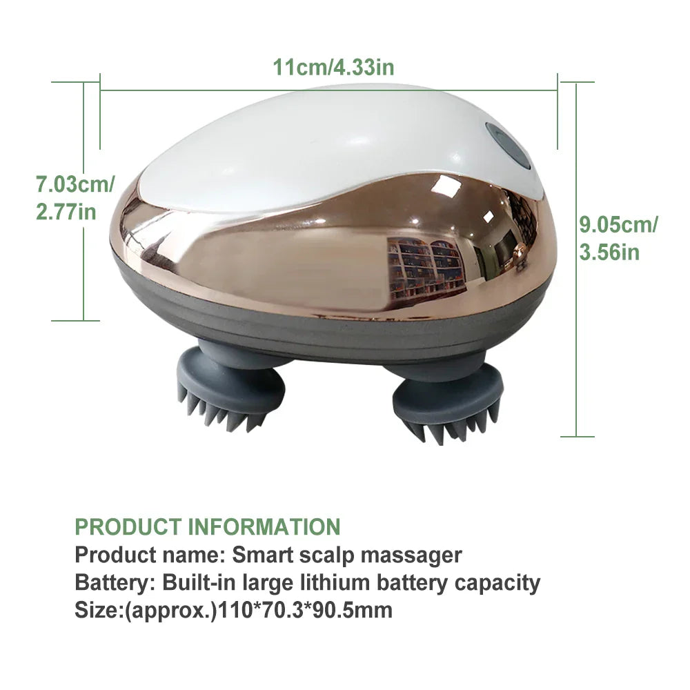 इलेक्ट्रिक स्क्याल्प मसाजर हेड्स स्क्याल्प निडिङ भाइब्रेटिंग डिभाइस कपालको वृद्धिको लागि ६ मोडहरू तनाव आराम वाटरप्रूफ मसाजर