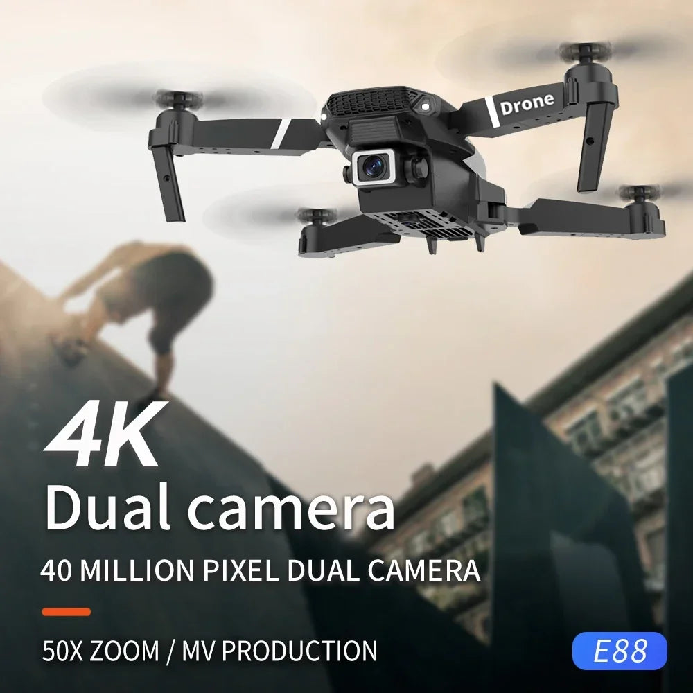 KBDFA २०२३ नयाँ E88 Pro WIFI FPV ड्रोन वाइड एंगल HD 4K 1080P क्यामेरा उचाइ होल्ड RC फोल्डेबल क्वाडकोप्टर ड्रोन हेलिकप्टर खेलौना उपहार