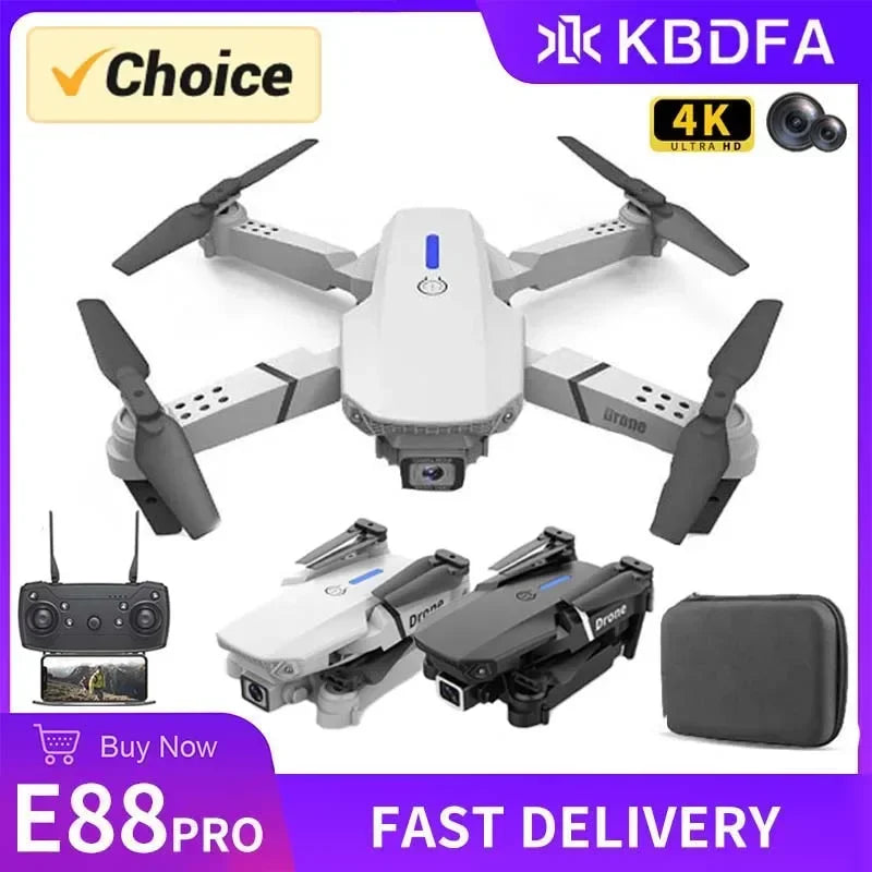 KBDFA २०२३ नयाँ E88 Pro WIFI FPV ड्रोन वाइड एंगल HD 4K 1080P क्यामेरा उचाइ होल्ड RC फोल्डेबल क्वाडकोप्टर ड्रोन हेलिकप्टर खेलौना उपहार