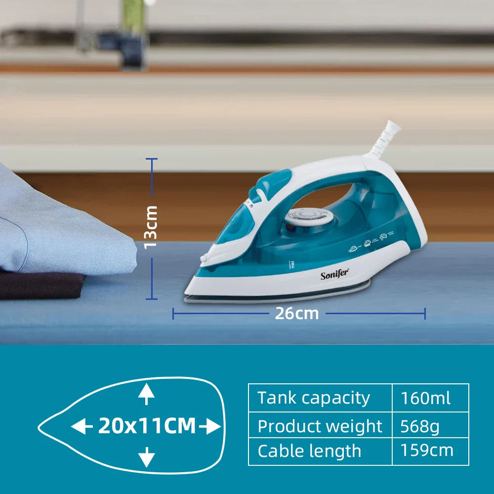 सोनिफर स्टीम आइरन १६०० वाट फास्ट हिटिंग १६० मिली पानी ट्याङ्की ट्राभल आइरन अपराइट स्टीम एडजस्टेबल स्टीम सेल्फ-क्लिनिङ सिरेमिक सोलप्लेट