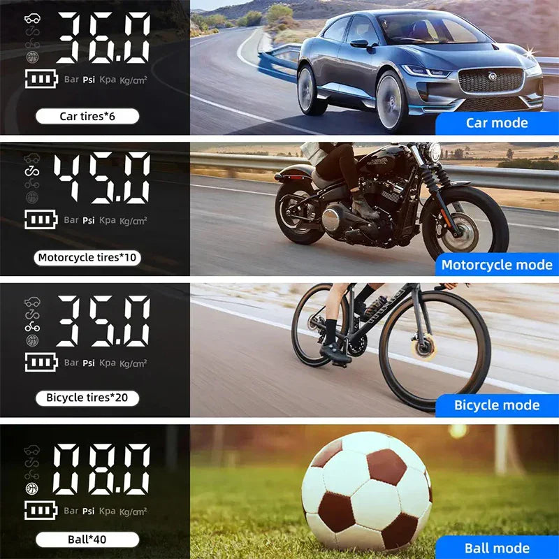 कार मोटरसाइकल साइकलको लागि एलईडी सहितको टायर इन्फ्लेटर पोर्टेबल इलेक्ट्रिक एयर कम्प्रेसर ६०००mAh रिचार्जेबल मिनी टायर पम्प