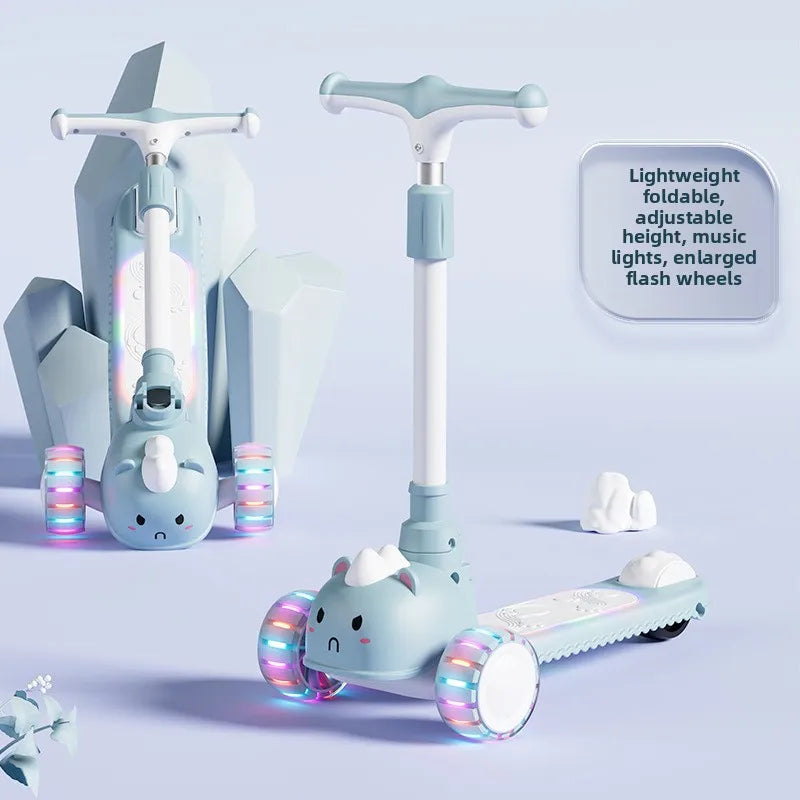 २-इन-१ बालबालिकाको स्कुटर बेबी किकबोर्ड ३ उचाइ समायोज्य ३-पाङ्ग्रे संगीत प्रकाश फोल्डेबल माइक्रो Kcik स्कुटर २-१० वर्ष उमेरका केटा केटीहरू