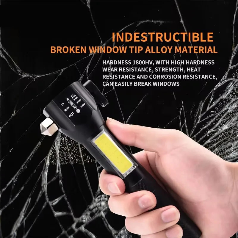 बहु-कार्यात्मक COB एलईडी टर्चलाइट आपतकालीन प्रकाश सुरक्षा ह्यामर