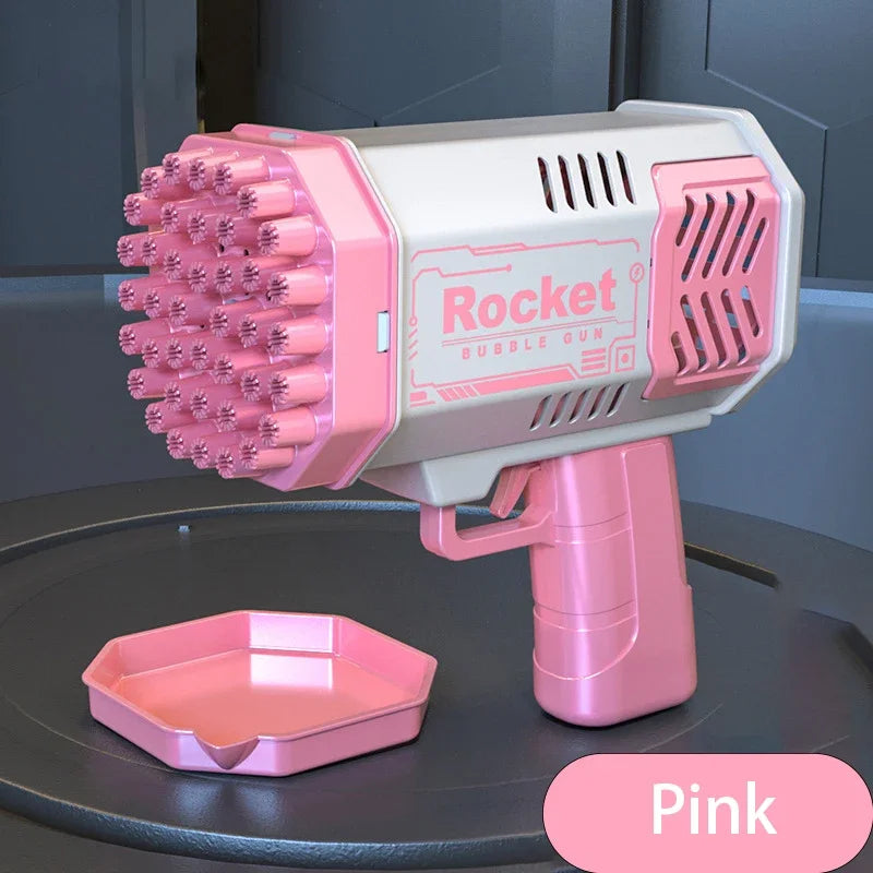 केटा र केटीहरूको लागि ६९ होल रकेट लन्चर ह्यान्डहेल्ड पोर्टेबल इलेक्ट्रिक स्वचालित बबल गन (बबल पानी बिना)