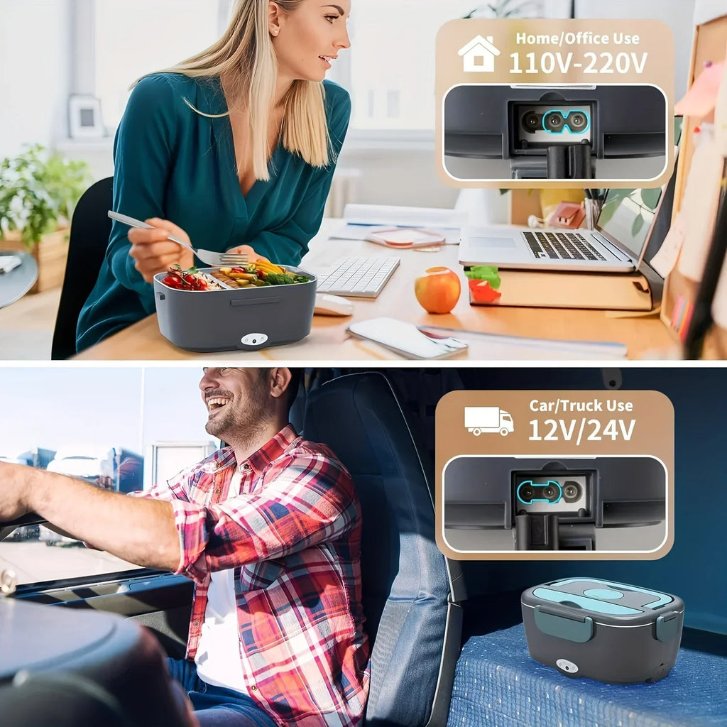HOMEFISH १.५ लिटर ६० वाट इलेक्ट्रिक लन्च बक्स फूड वार्मर पोर्टेबल फूड हीटर कार वा घरको लागि - चुहावट प्रतिरोधी ३०४ स्टेनलेस स्टील लाइनर