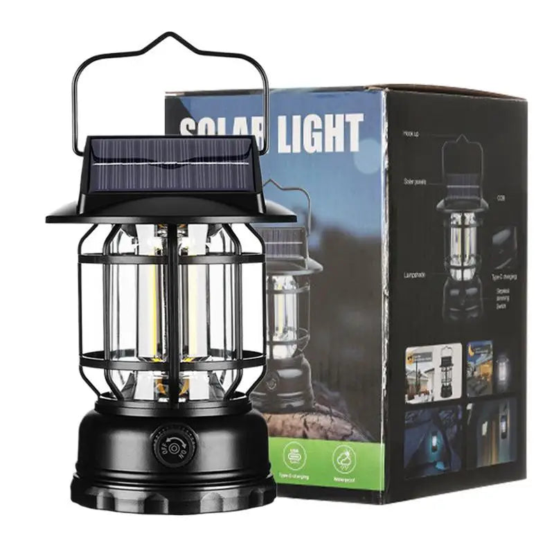 पोर्टेबल सोलार क्याम्पिङ लाइट आउटडोर वाटरप्रूफ टेन्ट लाइट रिचार्जेबल पोर्टेबल सोलार पावर ल्यान्डस्केप हाइकिङ टर्चलाइटको लागि