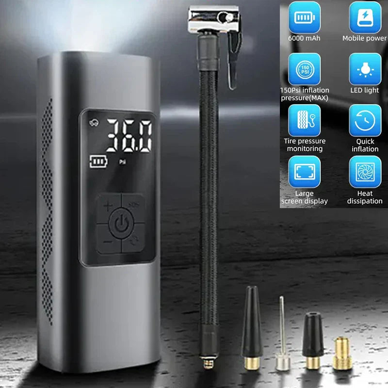 कार मोटरसाइकल साइकलको लागि एलईडी सहितको टायर इन्फ्लेटर पोर्टेबल इलेक्ट्रिक एयर कम्प्रेसर ६०००mAh रिचार्जेबल मिनी टायर पम्प