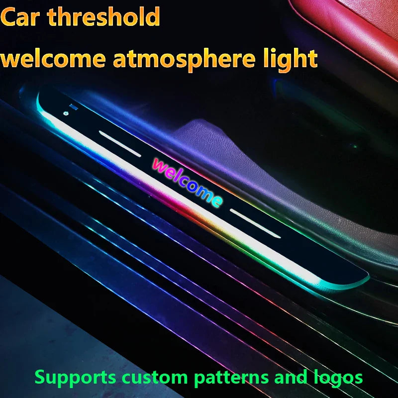 कार वेलकम डोर सिल लाइट थ्रेसहोल्ड ल्याम्प वेलकम प्लेट पेडल लाइट वायरलेस एलईडी लाइट समायोज्य रङ परिवर्तन मोडको साथ