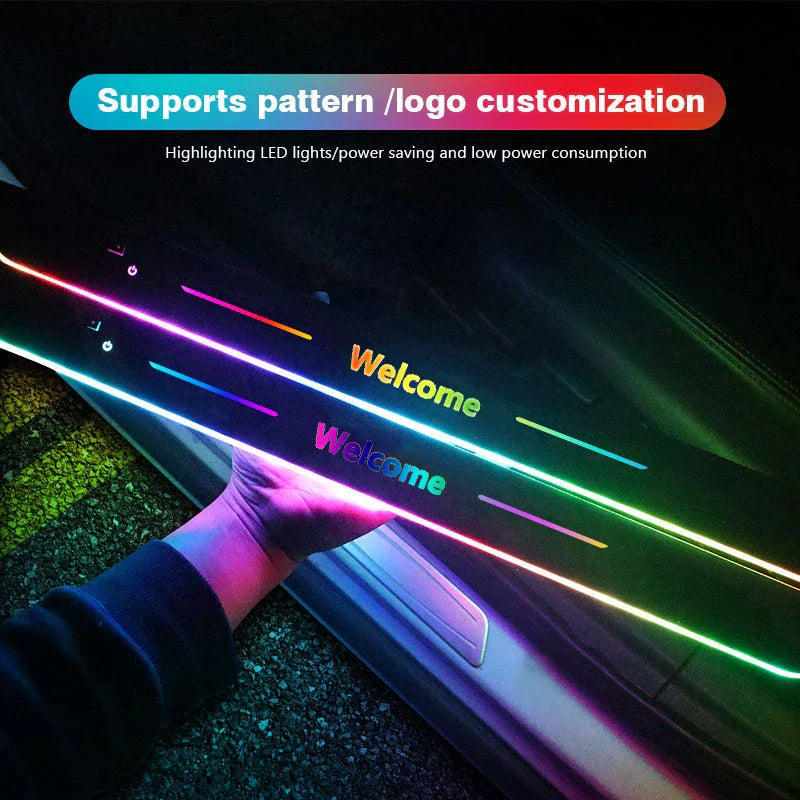 कार वेलकम डोर सिल लाइट थ्रेसहोल्ड ल्याम्प वेलकम प्लेट पेडल लाइट वायरलेस एलईडी लाइट समायोज्य रङ परिवर्तन मोडको साथ