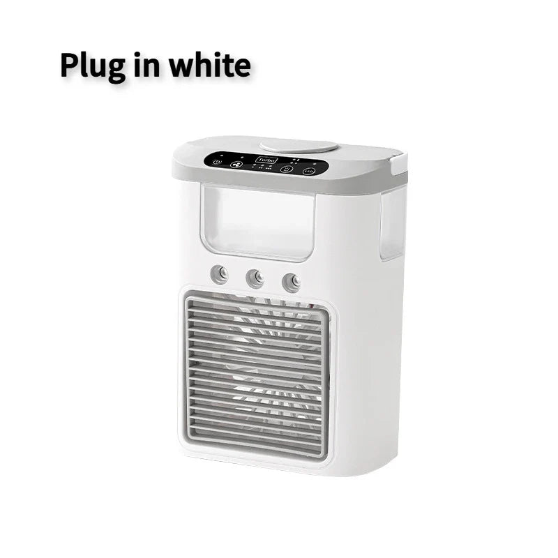 नयाँ मिनी पोर्टेबल थ्री स्प्रे घरेलु ह्युमिडिफायर फ्यान, USB स्प्रे फ्यान, एलईडी नाइट लाइट, एयर कूलर, डेस्कटप एयर कूलर