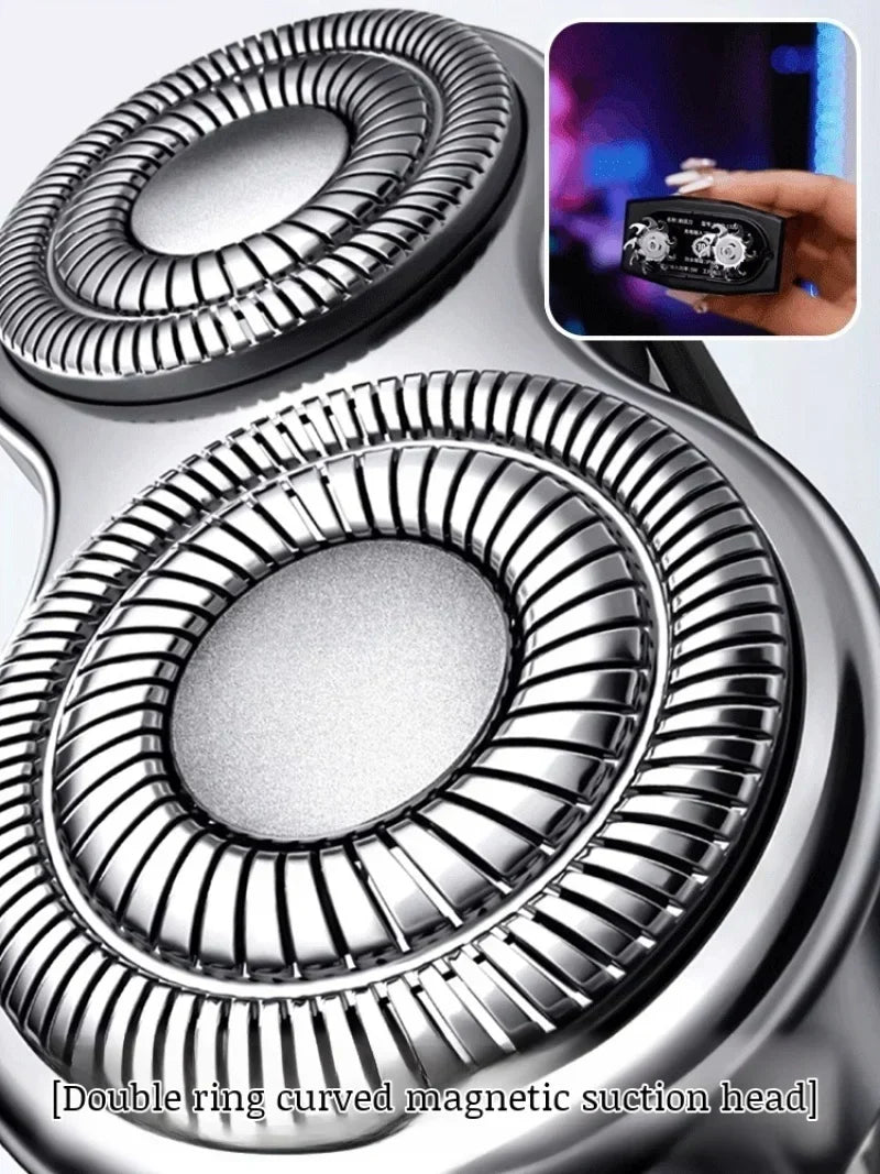 पुरुषहरूको पोर्टेबल चुम्बकीय डबल हेड इलेक्ट्रिक शेभर TYPE-C चार्जिङ वाटरप्रूफ डिजिटल वेट ड्राई डबल शेभिङ शेभर