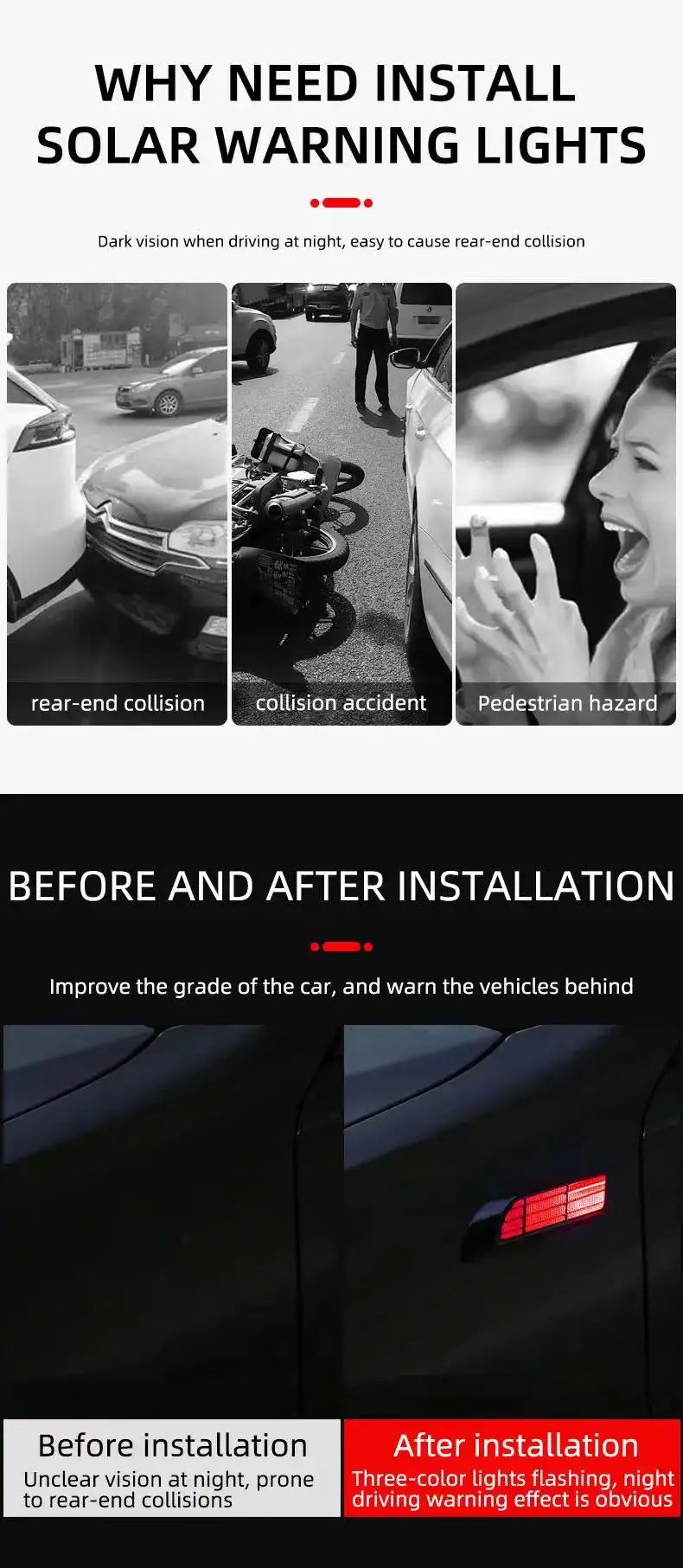 २pcs कार सोलार फ्ल्यासिङ एलईडी चेतावनी बत्तीहरू युनिभर्सल समायोज्य अटोमोटिभ पार्किङ रियरिङ चेतावनी बत्ती कार स्टाइलिङ सामानहरू