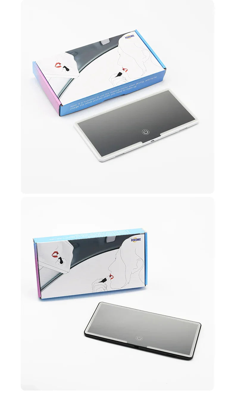 Fccemc कार सन भिजर मेकअप मिरर एलईडी टच स्क्रिन समायोज्य ब्राइटनेस अटो इन्टेरियर मेकअप HD मिरर चार्जिङ भ्यानिटी मिरर