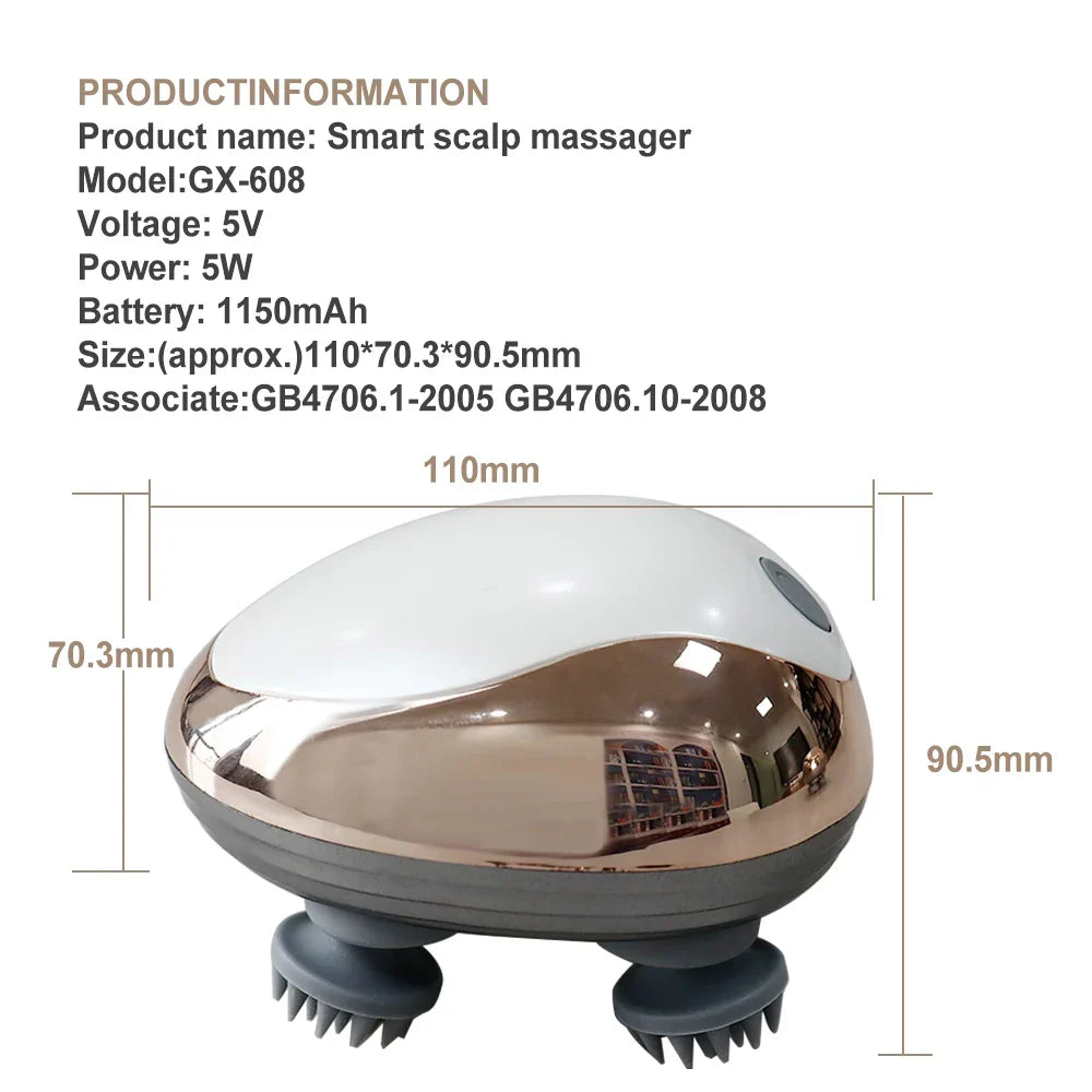 इलेक्ट्रिक स्क्याल्प मसाजर हेड्स स्क्याल्प निडिङ भाइब्रेटिंग डिभाइस कपालको वृद्धिको लागि ६ मोडहरू तनाव आराम वाटरप्रूफ मसाजर