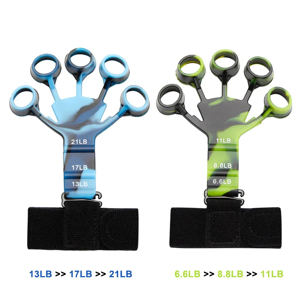 फिंगर ग्रिपर फिंगर एक्सरसाइजर गिटार फिंगर एक्सरसाइजर ६ प्रतिरोधी स्तर रिकभरी भौतिक उपकरणहरू बिरामीको लागि हात बलियो बनाउने