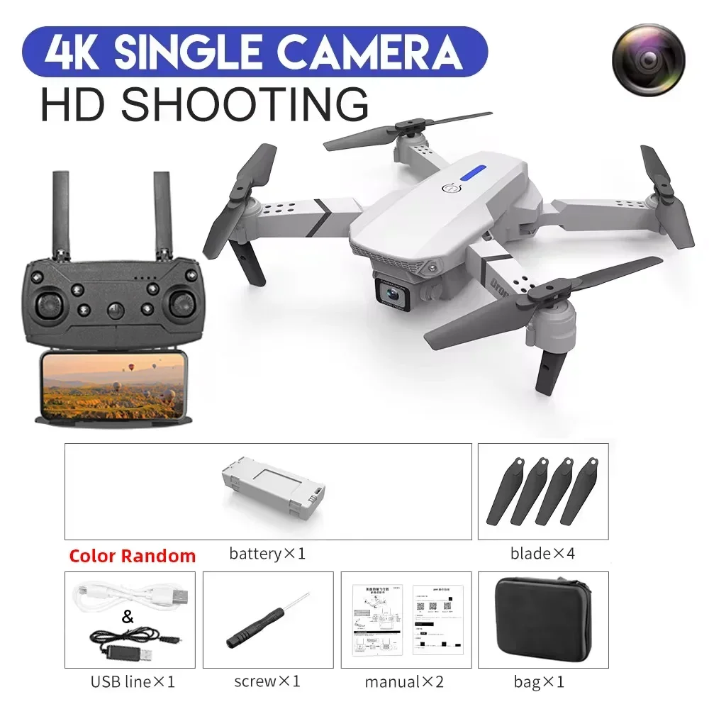 KBDFA २०२३ नयाँ E88 Pro WIFI FPV ड्रोन वाइड एंगल HD 4K 1080P क्यामेरा उचाइ होल्ड RC फोल्डेबल क्वाडकोप्टर ड्रोन हेलिकप्टर खेलौना उपहार