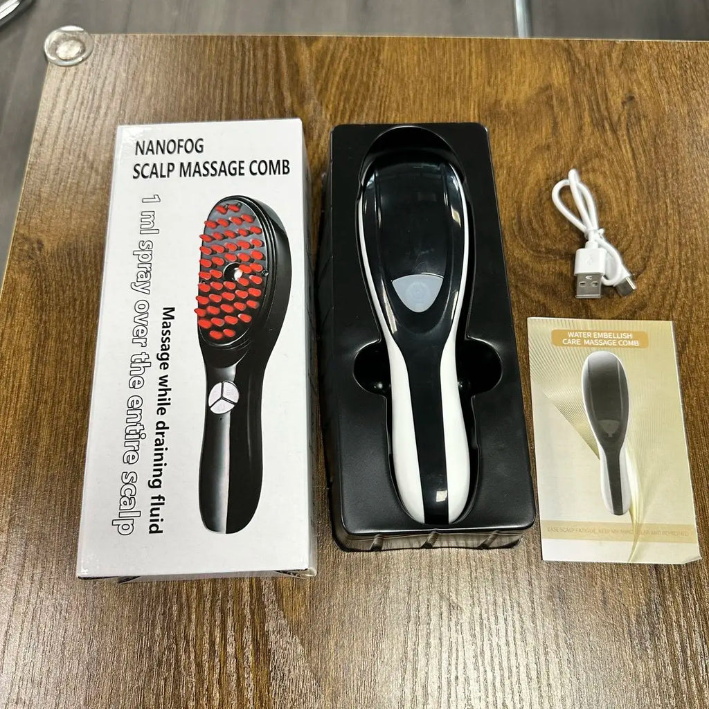 इलेक्ट्रिक स्प्रे मसाज कम्ब कपाल वृद्धि कम्पन हेड मसाजर ब्रश एलईडी कपाल झर्ने विरोधी स्क्याल्प लिक्विड मेडिसिन एटोमाइजिंग कम्ब