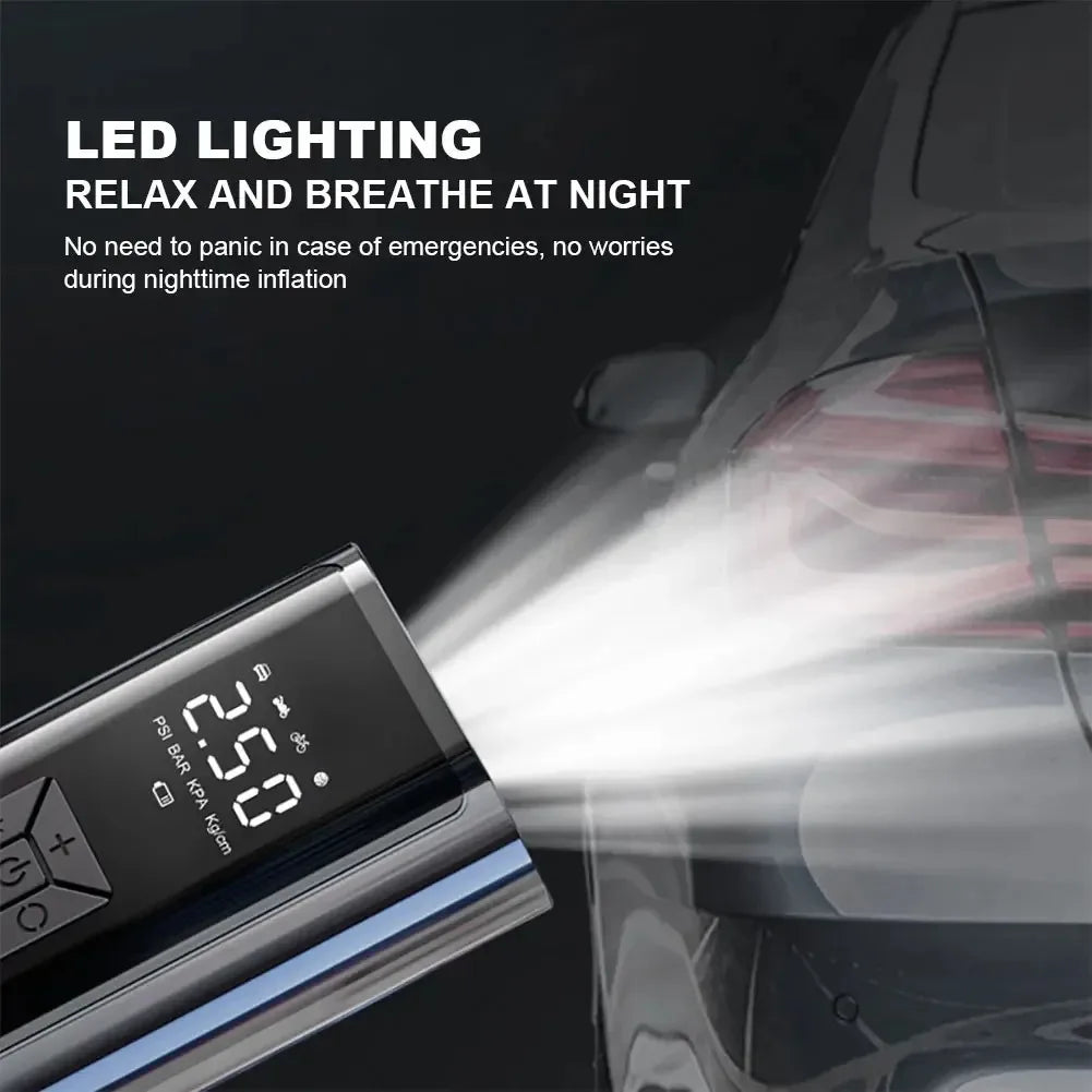 SUITU १२० वाटको ह्यान्डहेल्ड कार टायर इन्फ्लेटर। यो ब्याट्री बिनाको तारयुक्त इन्फ्लेटर वा ब्याट्री भएको वायरलेस इन्फ्लेटर हुन सक्छ।