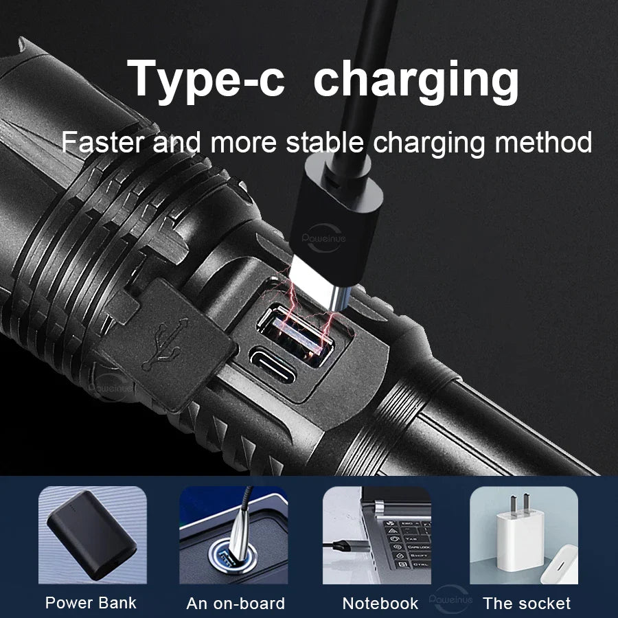 P90 ८००W हाई पावर एलईडी टर्चलाइट ३०००M लामो दूरीको टर्च आउटडोर ट्याक्टिकल अल्ट्रा पावरफुल एलईडी टर्चलाइटहरू जुम गर्न मिल्ने क्याम्पिङ ह्यान्ड ल्याम्प