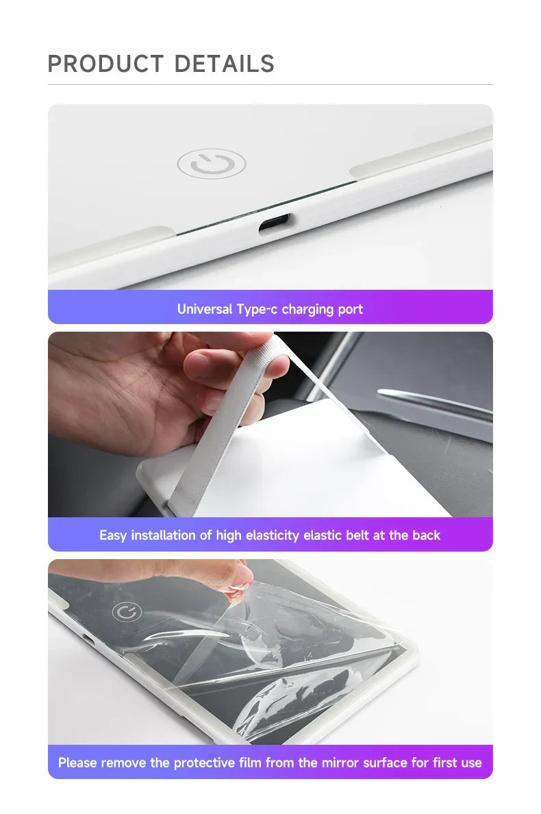 Fccemc कार सन भिजर मेकअप मिरर एलईडी टच स्क्रिन समायोज्य ब्राइटनेस अटो इन्टेरियर मेकअप HD मिरर चार्जिङ भ्यानिटी मिरर