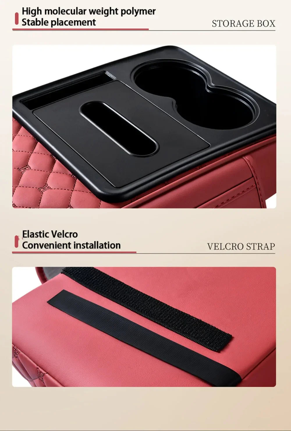 पोर्टेबल सेन्टर कन्सोल आर्मरेस्ट कुशन PU लेदर मल्टिफंक्शनल आर्मरेस्ट प्याड कप होल्डर टिस्यु बक्सको साथ उचाइ बढाउँदै