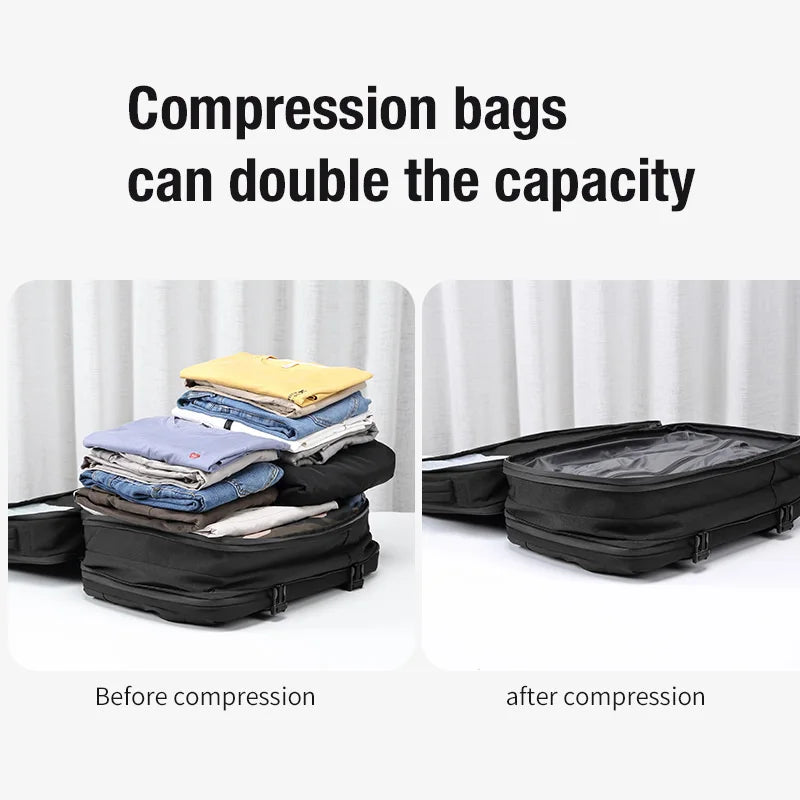 यात्रा पुरुष विस्तारित ल्यापटप ब्याकप्याक भ्याकुम कम्प्रेसन हाइकिङ ब्याकप्याक USB चार्जिङ व्यवसाय पम्पहरूको लागि ठूलो क्षमताको ब्याकप्याक