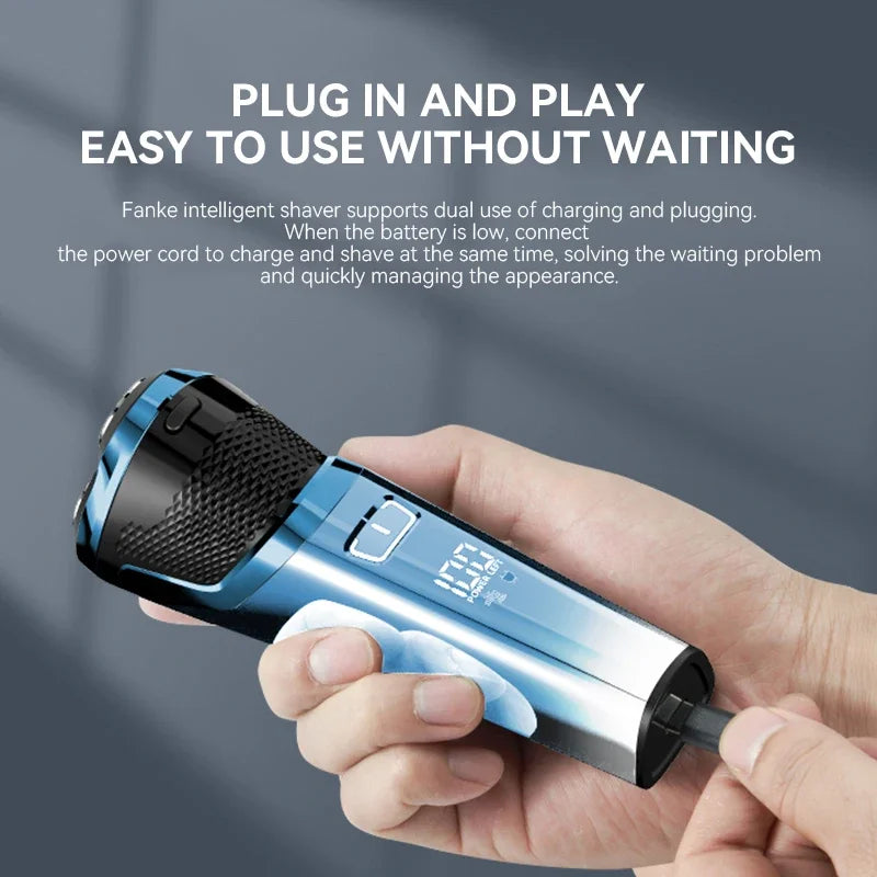 केमेई KM-8510 वाटरप्रूफ रोटरी एलईडी डिस्प्ले रिचार्जेबल कर्डलेस फ्लोटिंग हेड रिप्लेसेबल ब्लेड इलेक्ट्रिक शेभर्स फर म्यान