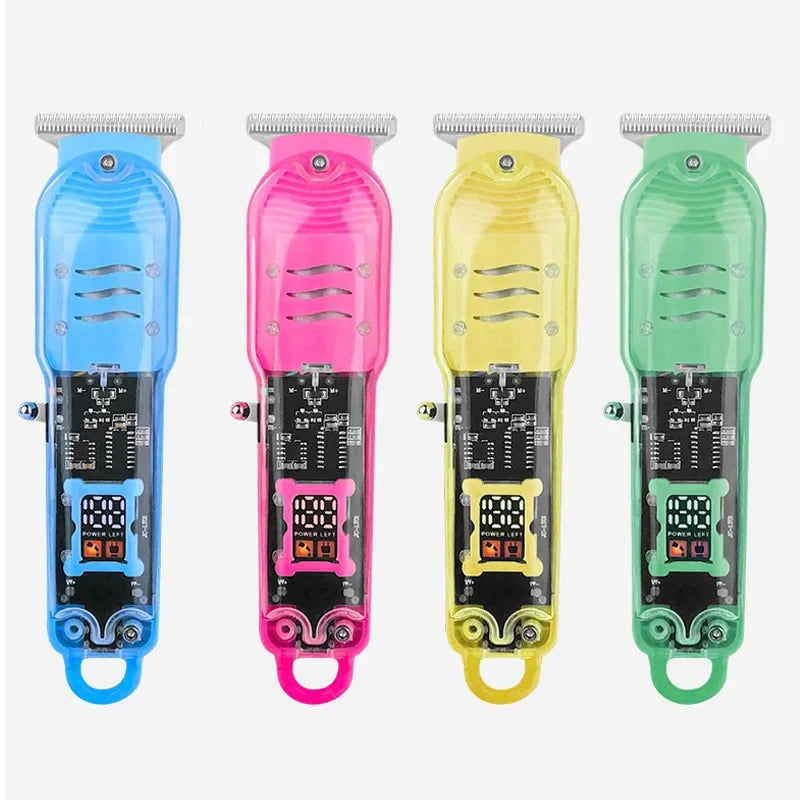 पुरुषहरूको लागि व्यावसायिक कपाल काट्ने मेसिन रिचार्जेबल क्लिपर पारदर्शी इलेक्ट्रिक कपाल ट्रिमर ताररहित कपाल काट्ने मेसिन